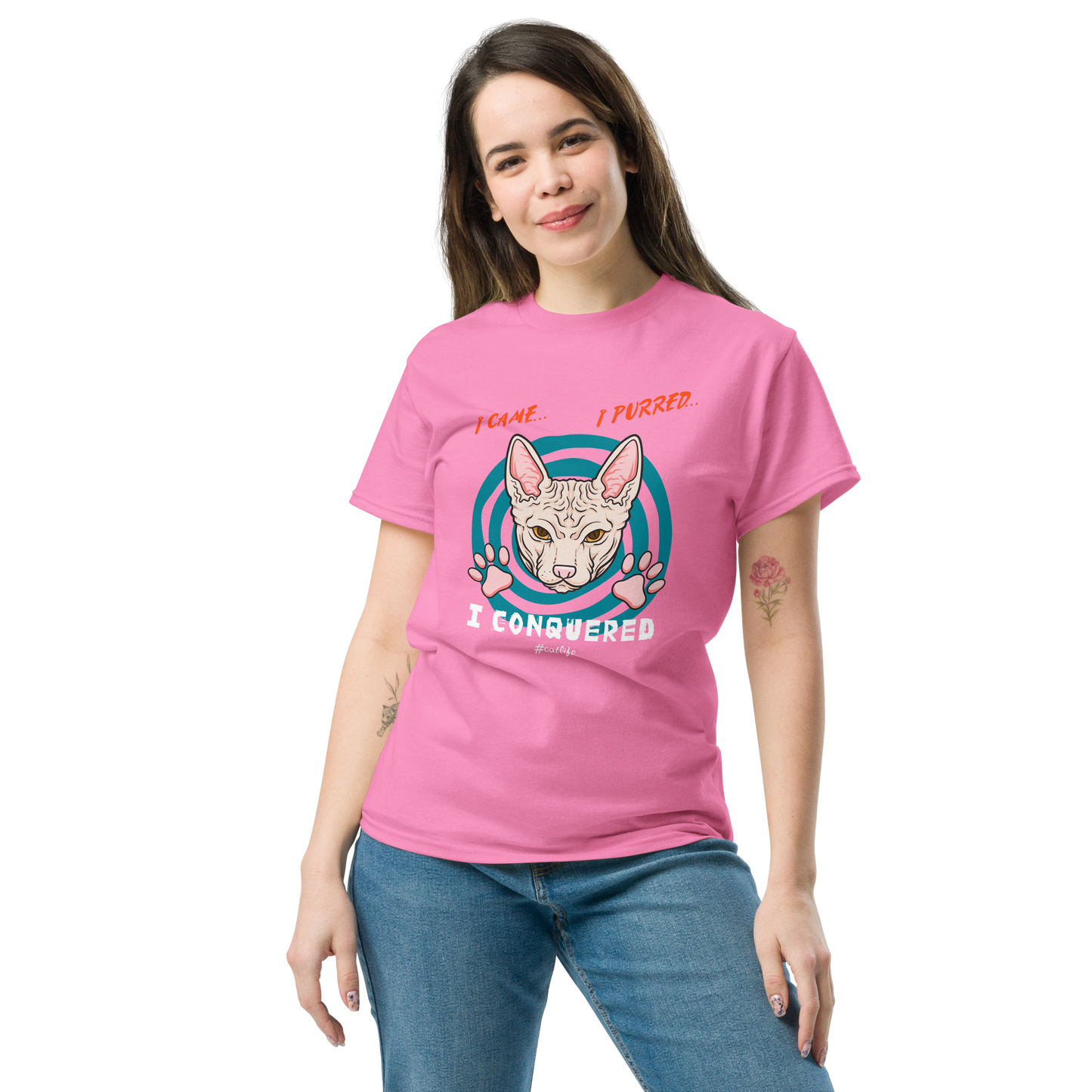 I CONQUERED Cat series unisex cotton t-shirt