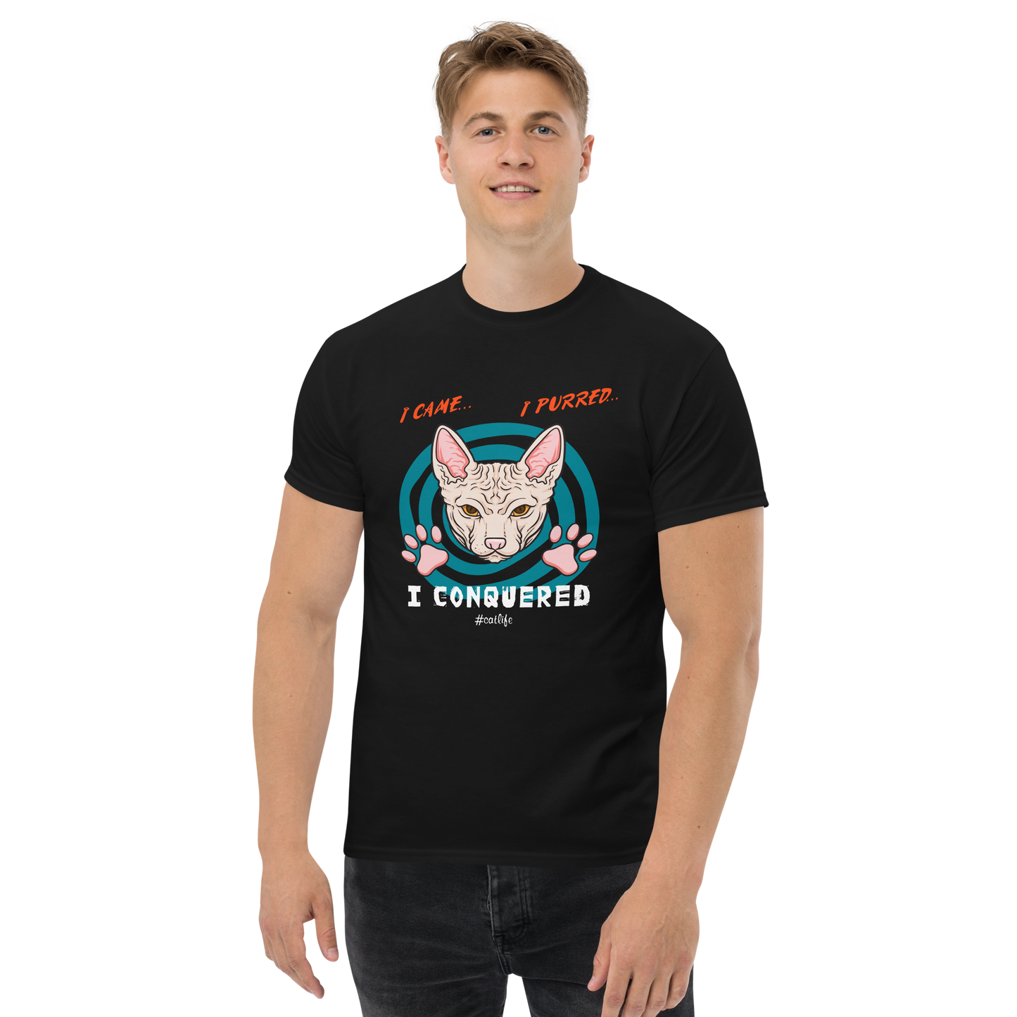 I CONQUERED Cat series unisex cotton t-shirt