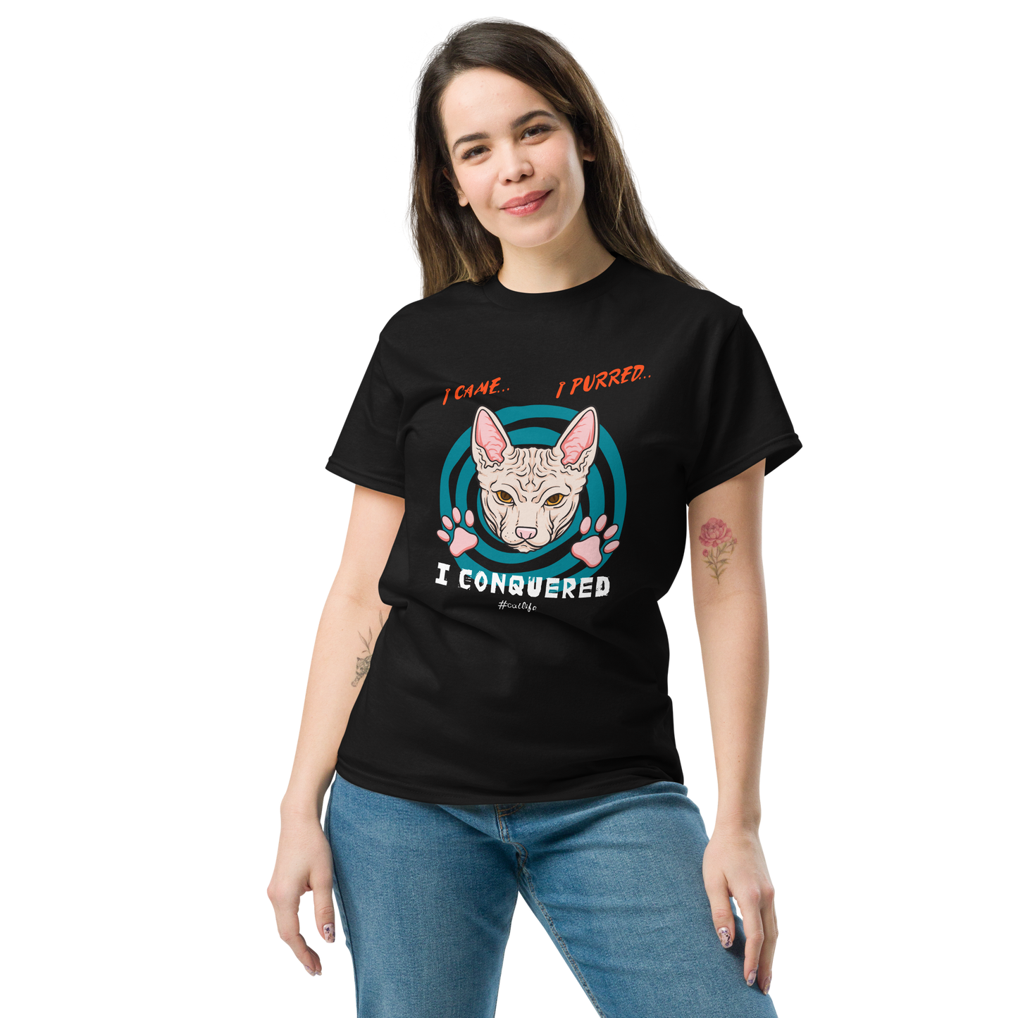 I CONQUERED Cat series unisex cotton t-shirt