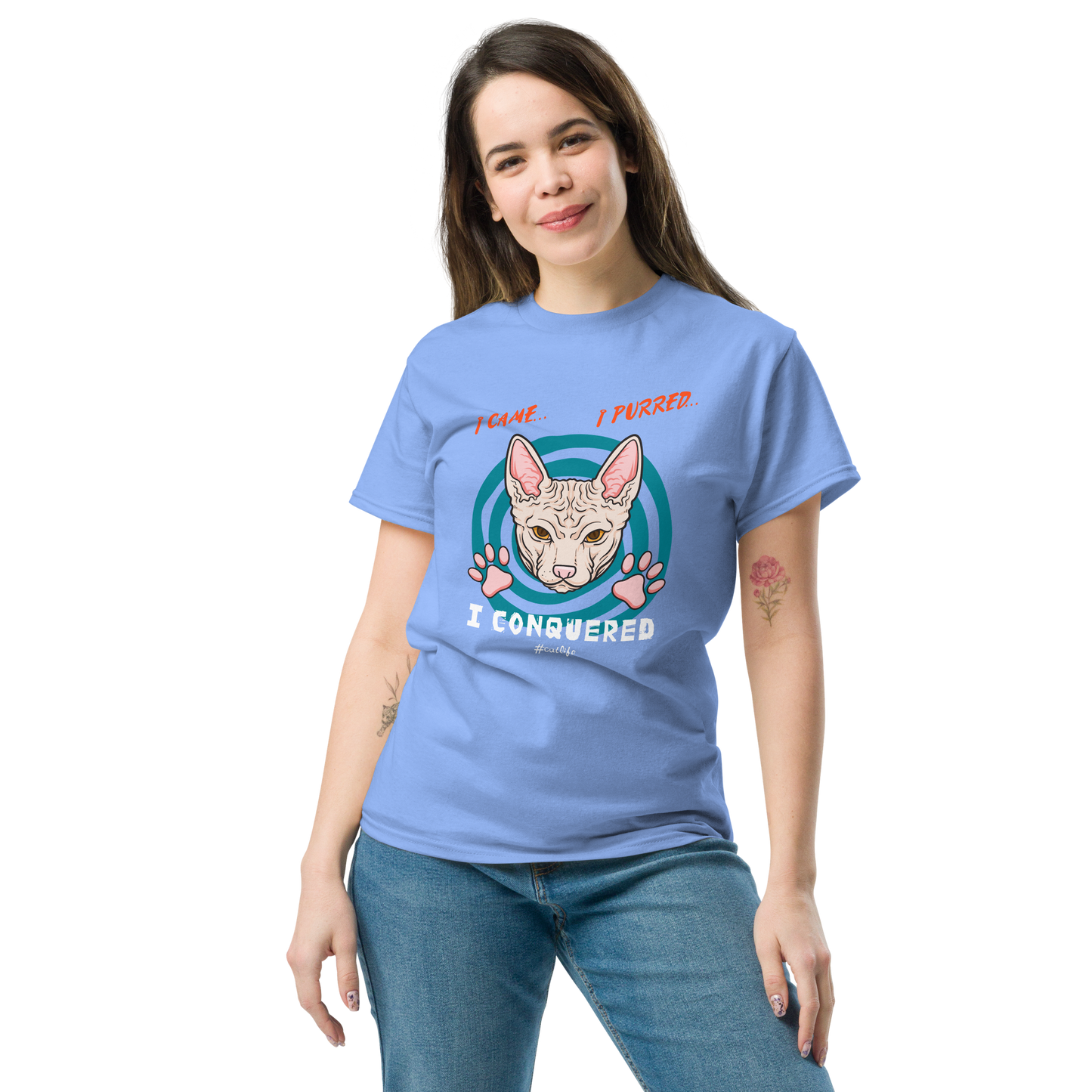 I CONQUERED Cat series unisex cotton t-shirt