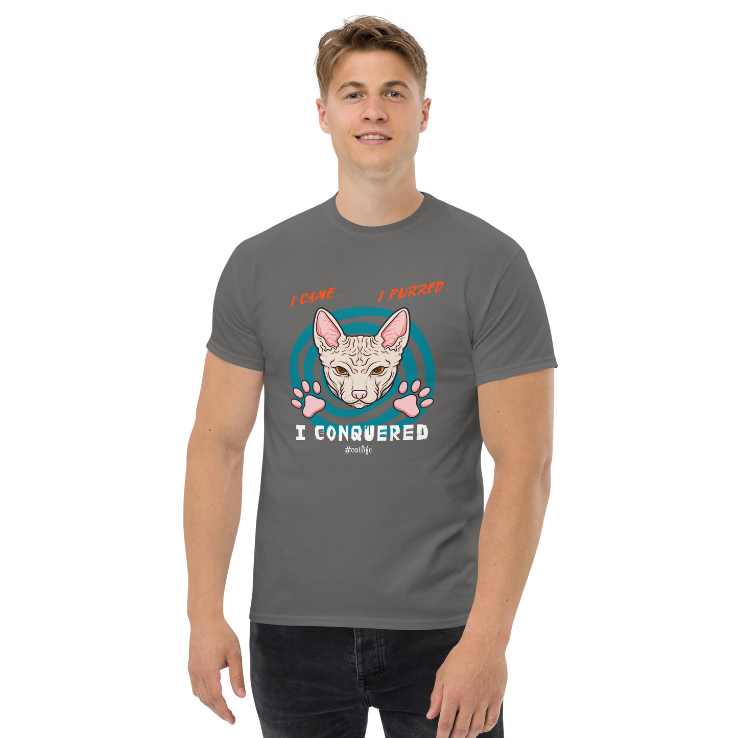 I CONQUERED Cat series unisex cotton t-shirt