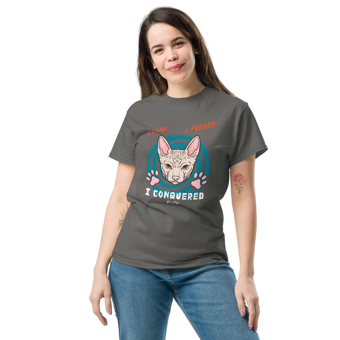 I CONQUERED Cat series unisex cotton t-shirt