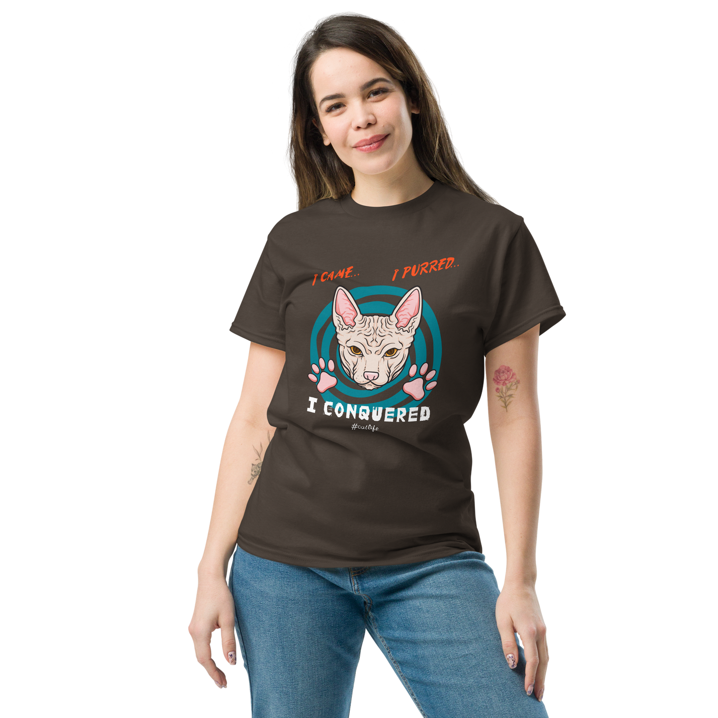 I CONQUERED Cat series unisex cotton t-shirt