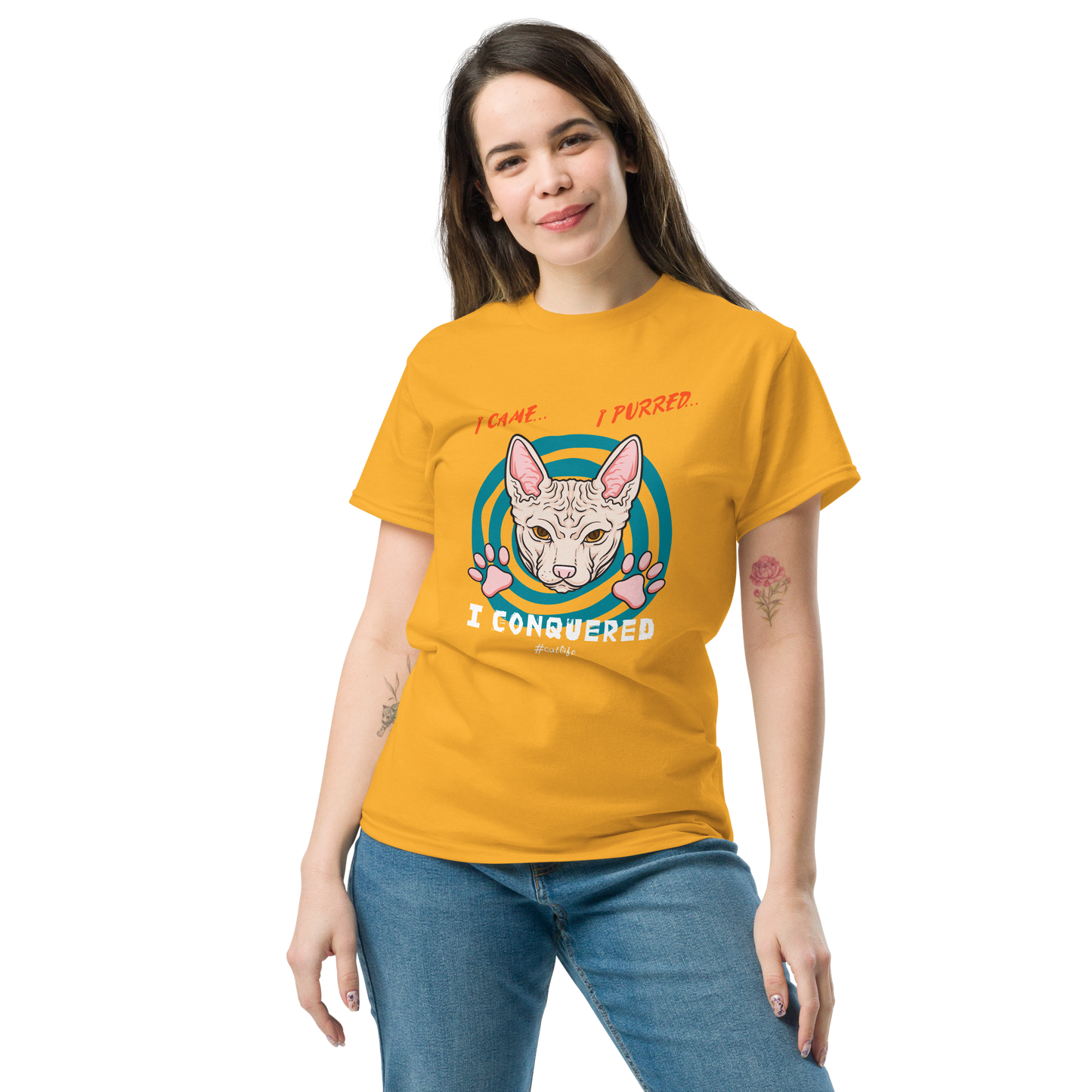 I CONQUERED Cat series unisex cotton t-shirt