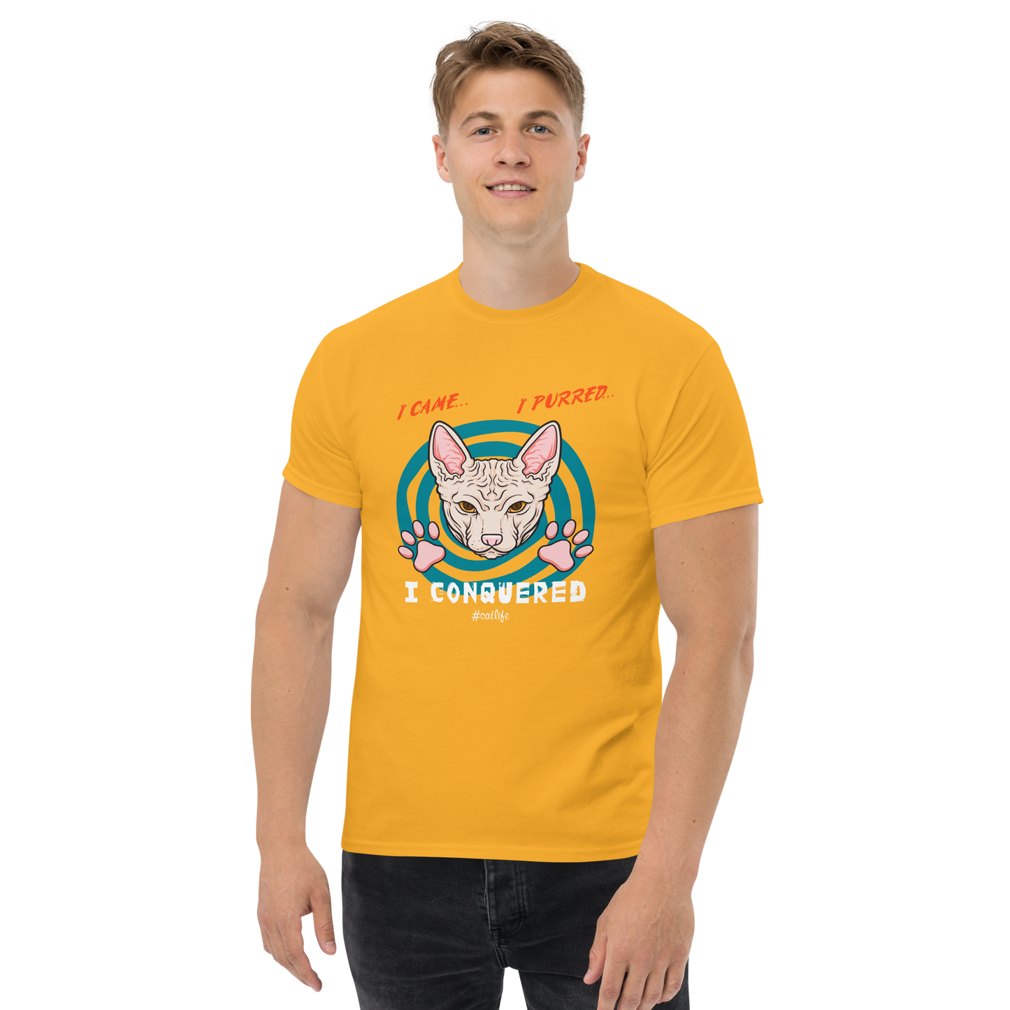 I CONQUERED Cat series unisex cotton t-shirt