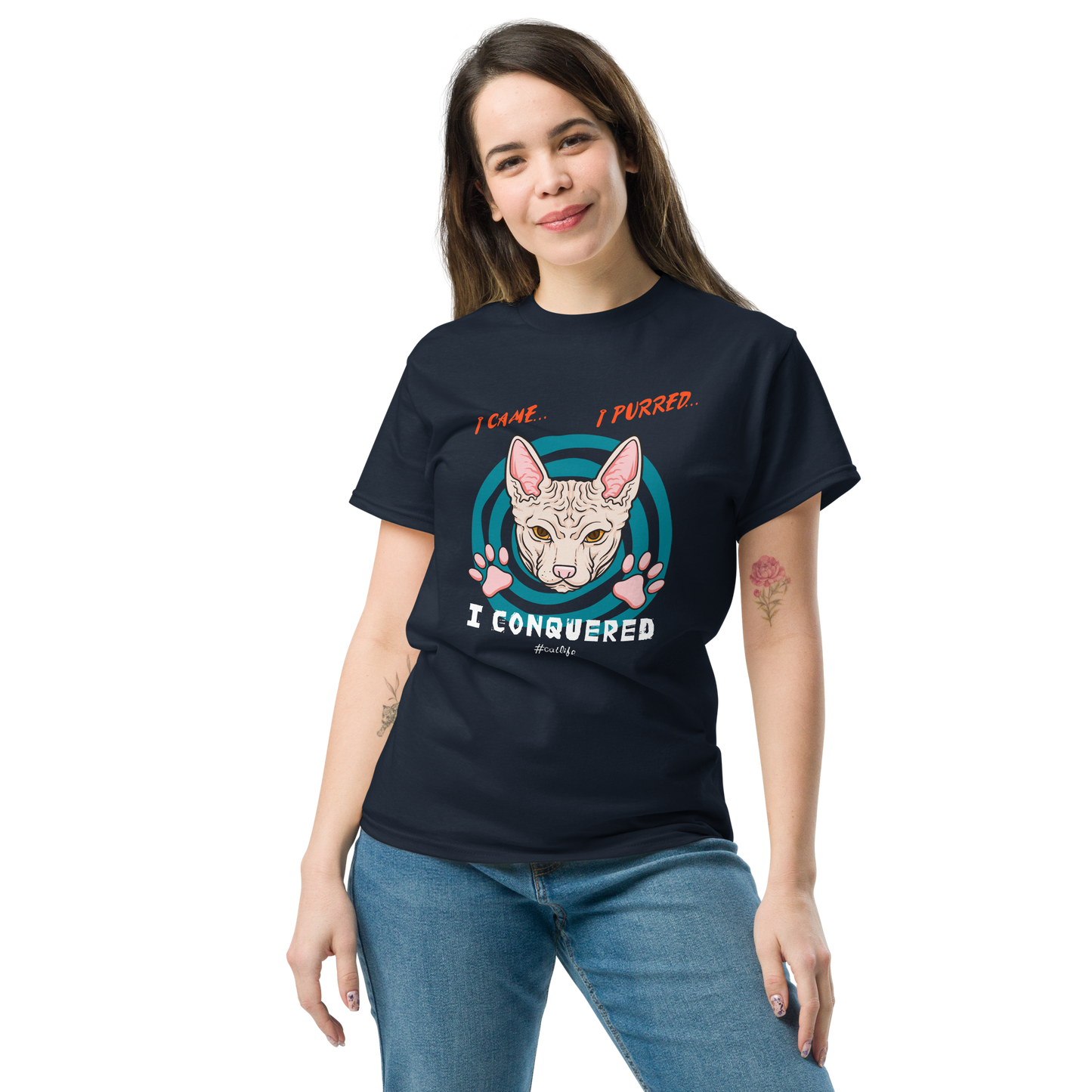 I CONQUERED Cat series unisex cotton t-shirt