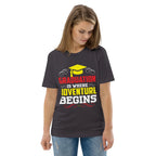 ADVENTURE BEGINS unisex t-shirt - Printoo Shop - - graduation, t-shirt, unisex, Unisex Organic Cotton T-Shirt | Stanley/Stella STTU169