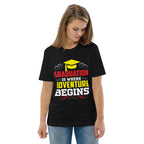 ADVENTURE BEGINS unisex t-shirt - Printoo Shop - - graduation, t-shirt, unisex, Unisex Organic Cotton T-Shirt | Stanley/Stella STTU169