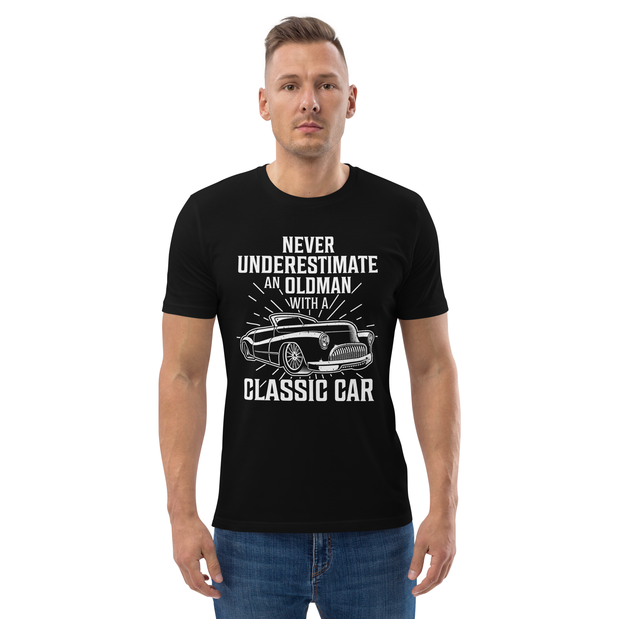 OLDMAN WITH A CLASSIC CAR unisex t-shirt