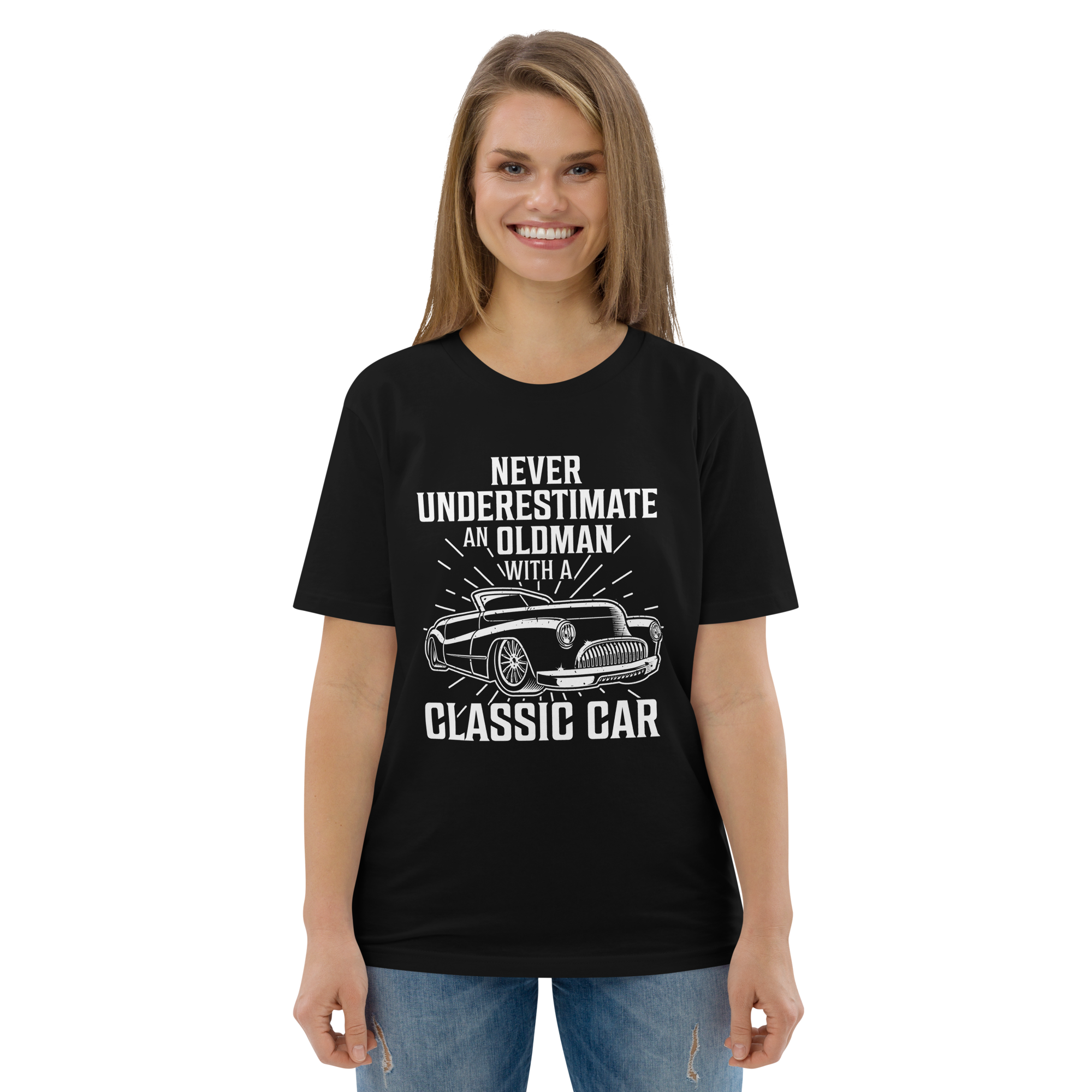OLDMAN WITH A CLASSIC CAR unisex t-shirt