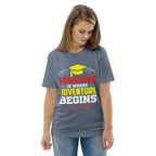 ADVENTURE BEGINS unisex t-shirt - Printoo Shop - - graduation, t-shirt, unisex, Unisex Organic Cotton T-Shirt | Stanley/Stella STTU169