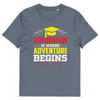ADVENTURE BEGINS unisex t-shirt - Printoo Shop - - graduation, t-shirt, unisex, Unisex Organic Cotton T-Shirt | Stanley/Stella STTU169