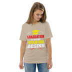 ADVENTURE BEGINS unisex t-shirt - Printoo Shop - - graduation, t-shirt, unisex, Unisex Organic Cotton T-Shirt | Stanley/Stella STTU169