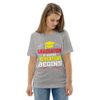 ADVENTURE BEGINS unisex t-shirt - Printoo Shop - - graduation, t-shirt, unisex, Unisex Organic Cotton T-Shirt | Stanley/Stella STTU169