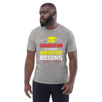 ADVENTURE BEGINS unisex t-shirt - Printoo Shop - - graduation, t-shirt, unisex, Unisex Organic Cotton T-Shirt | Stanley/Stella STTU169
