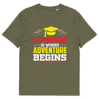 ADVENTURE BEGINS unisex t-shirt - Printoo Shop - - graduation, t-shirt, unisex, Unisex Organic Cotton T-Shirt | Stanley/Stella STTU169