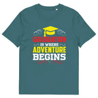 ADVENTURE BEGINS unisex t-shirt - Printoo Shop - - graduation, t-shirt, unisex, Unisex Organic Cotton T-Shirt | Stanley/Stella STTU169